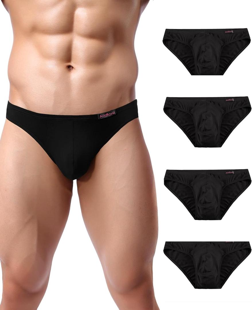 Avidlove Mens Bikini Underwear Low Rise Briefs Microfiber Underpants 4 Pack (Small, Black)