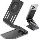 Magnetic Foldable Phone Stand with Credit Card Slot  Premium Aluminum, Adjustable Viewing Angles, Portable Phone Holder for iPhone, Samsung, All Smartphones (Silver)