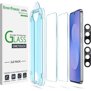 amFilm Auto-Alignment OneTouch for Samsung Galaxy S25 FE 6.7'' Screen Protector + Camera Lens Protector, Tempered Glass, 30 seconds Installation, Bubble Free, Case Friendly, Anti-Scratch [2+2 Pack]