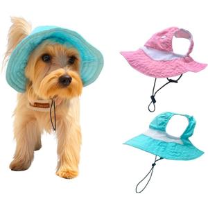 Dog Outdoor Hat with Ear Hole Round Brim Summer Dog Puppy Cat Suncare Cooling Bucket Hat Cute Active Sun Protection Pet Caps (Blue, Medium)
