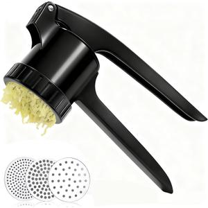 LHS Potato Ricer, Potato Masher for Potatoes with 3 Interchangeable Discs, Large Capacity Potato Masher and Ricer Kitchen Tool for Fruit, Vegetables, Baby Food, Black