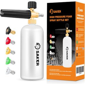 Saker Foam Cannon, 1/4 Inch Quick Connect, Power Washer Foam Cannon with 5 Pressure Washer Nozzles