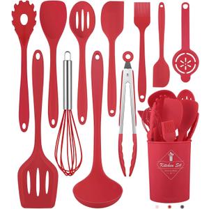 Pranski Kitchen Utensils Set-12 Pieces Silicone Cooking Utensils Set (Dishwasher Safe) 392F Heat Resistant Spatula Set, Nonstick Cookware