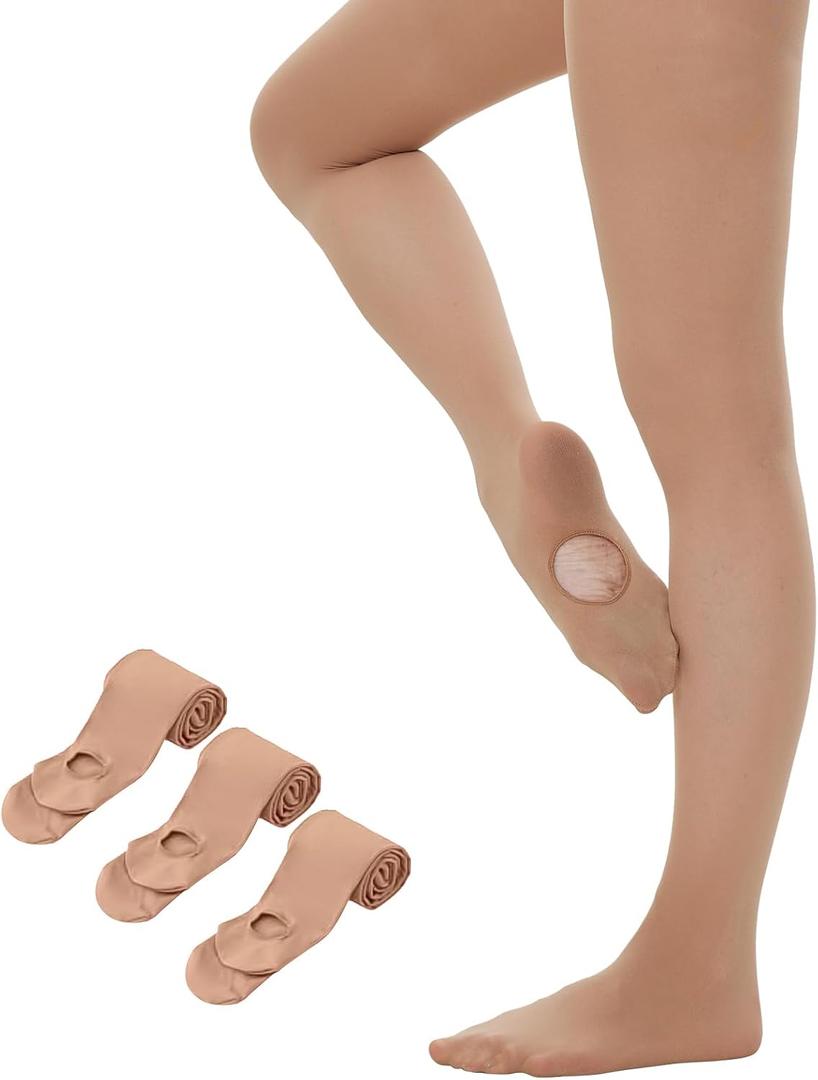 Yilanmy Dance Tights for Women Convertible Transition Ballet Tights Ultra Soft Opaque Pantyhose 3 Pairs (Large-X-Large, Light Suntan)