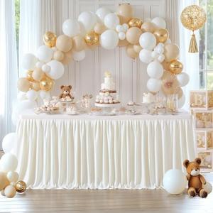 Partisky Ivory Polyester Table Skirt for Rectangle Tables 6ft, Wrinkle Resistant Pleated Ruffle Table Cloth for Banquet Wedding Trade Baby Shower Display Gift Dining Table