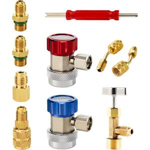 Orion Motor Tech AC Adapter Tool Kit, 8-Piece AC Gauge Hose Conversion Adapters Including R134A Can Tap, R134A Quick Couplers, R410 Adapters, Tank Adapter and Valve Core Remover