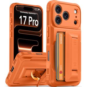 Oterkin for iPhone 17 Pro Wallet Case [4-5 Card Holder] [Kickstand] [RFID Blocking] [Full Camera Protection] [Military Grade Protection] Shockproof Rugged Phone Case for iPhone 17 Pro, Orange