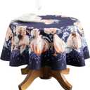 Maison d' Hermine Table Cloth Round Table 100% Cotton 63 Inches Fall Tablecloth Reusable Everyday Use for Thanksgiving Christmas Decorations Dining Farmhouse Party (Pumpkin Blues)