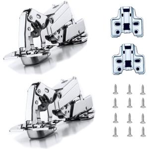 Hardware 165 Degree Soft Close Full Overlay Frameless Hinges 2 Pack, for Kitchen Cabinets Door Brushed Nickel Flush Mount Clip-on Hinge with Screws
