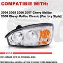 Headlight Assembly Chrome Amber Compatible with 2004 2005 2006 2007 Chevy Malibu (Compatible with 2008 Malibu Classic Model)