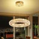 Modern LED Gold Ring Chandelier Dimmable Gold Crystal Ring Pendant Light Adjustable Round Crystal Chandelier Light for Dining Room Living Room 15.7in