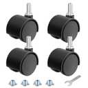 2 Inch Furniture Stem Casters Set of 4, Threaded Stem Diameter 5/16" Plastic Caster Wheels, Black Swivel Small Castors with T-Nuts, for Table, Cabinet, Storage Rack