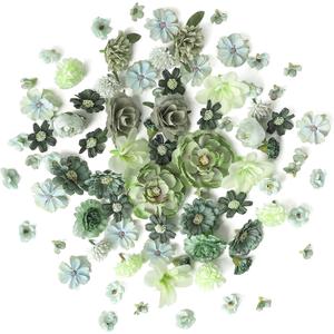 Floroom Mini Artificial Flower Heads Sage & Olive Green Fake Peony Daisy Rose Multicolor Small Faux Silk Flower Heads for Cake Craft Garland Wedding Party Graduation Cap DIY Home Decoration, 0.8"-3.6"