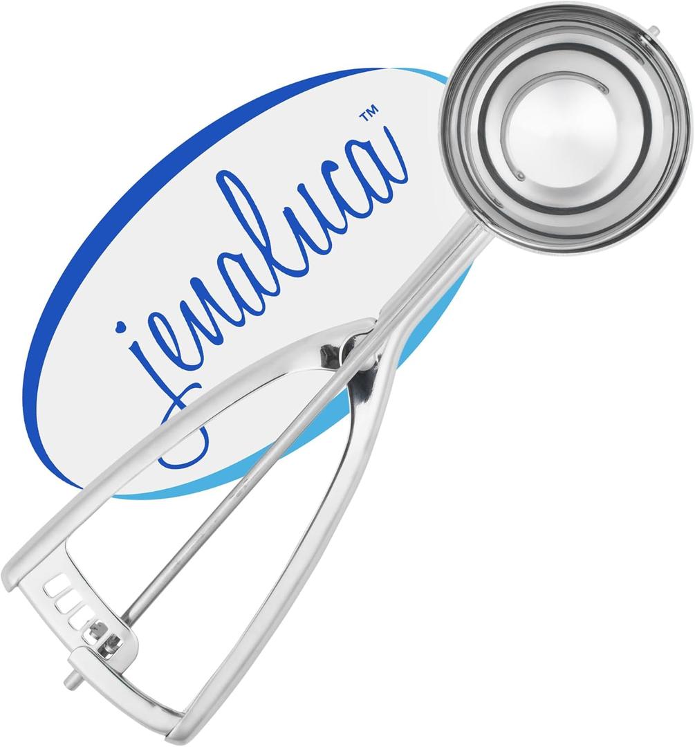 Jenaluca Extra Large Ice Cream Scoop - 1/3 Cup Disher Size #12 stainless steel scooper for food, cupcake batter & icecream
