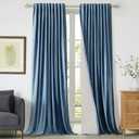 PRIMROSE 100% Full Blackout Velvet Curtains 90 inch Long for Living Room,Set of 2 Stone Grayish Blue Liner Rod Pocket Back Tab Thermal Window Curtains Room Darkening Curtains Drapes for Bedroom
