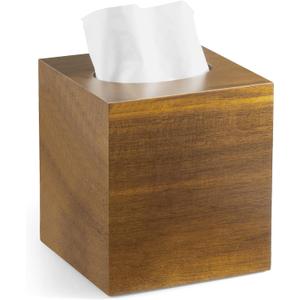Acacia Wood Tissue Box Cover - Square Thick Tissue Box Holder for Cube Boxes, Smooth Polished Decorative Wooden Tissue Holder for Bathroom, Bedroom, Dining Table, Kitchen or Office