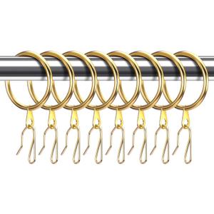 Hotop 30 Pcs Metal Drapery Curtain Rings 0.98/1.26/1.65 inch Interior Diameter and 30 Pcs Hanging Curtain Drapery Pin Hooks for Window Door Shower(Gold,25 mm)