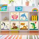 Kigley 6 Pcs Collapsible Cube Storage Bins Kids Foldable Storage Cube Organizer Fabric Toy Box Decorative Kids with Handles for Home Nursery Bedroom, 10.6 x 10.6 Inch(Vivid Animal)
