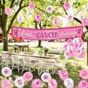 HOWAF 37pcs Breast Cancer Awareness Party Decorations- 1 Breast Cancer Awareness Yard Sign and 36pcs Breast Cancer Awareness Balloons, Pink Ribbon Party Fence Banner and Pink Ribbon Latex Balloons