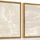 ARTZIO Framed Canvas Wall Art–Abstract Mid‑Century Minimalist Boho Vintage Set of 2 Beige Prints, Ready to Hang for Living Room, Bedroom, Bathroom & Office–12×16″