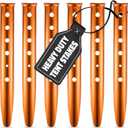 Aluminum Tent Stakes 6-Pack - 12.6 in Sand Stakes for Tents, U-Shaped High-Visibility Orange Tent Stake Set, Rust-Resistant Stakes for Tent Camping, Canopies on Soft Ground, Sand, Beach & Summer Trips
