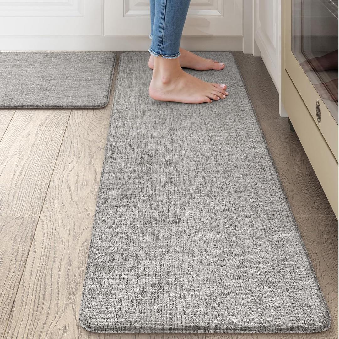 Collive Kitchen Mats Cushioned Anti Fatigue, Modern Abstrac Waterproof Kitchens Floor Mat Non Slip Sink Rug 2 Piece, Comfort Desk Standing Rugs for Office, Laundry, 17"x29"+17"x47", Light Grey