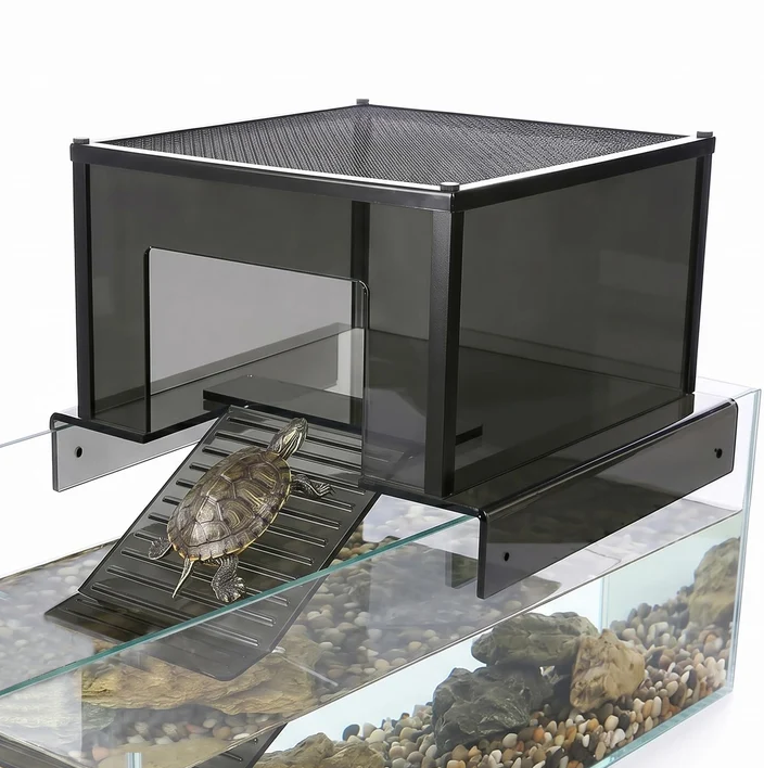 Large Turtle Basking Platform Dock, Acrylic Turtle Tank Topper with Ramp for 75/125 Gallon Aquarium, Fits 17-20 Inch Wide Tanks