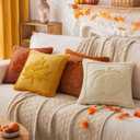 Beige Pumpkin Fall Pillow Covers 20"x20" Set of 2, Embroidered Faux Fur Decorative Throw Pillow Covers for Couch Soft Fluffy Plush Cushion Cases for Farmhouse Halloween Home Decor