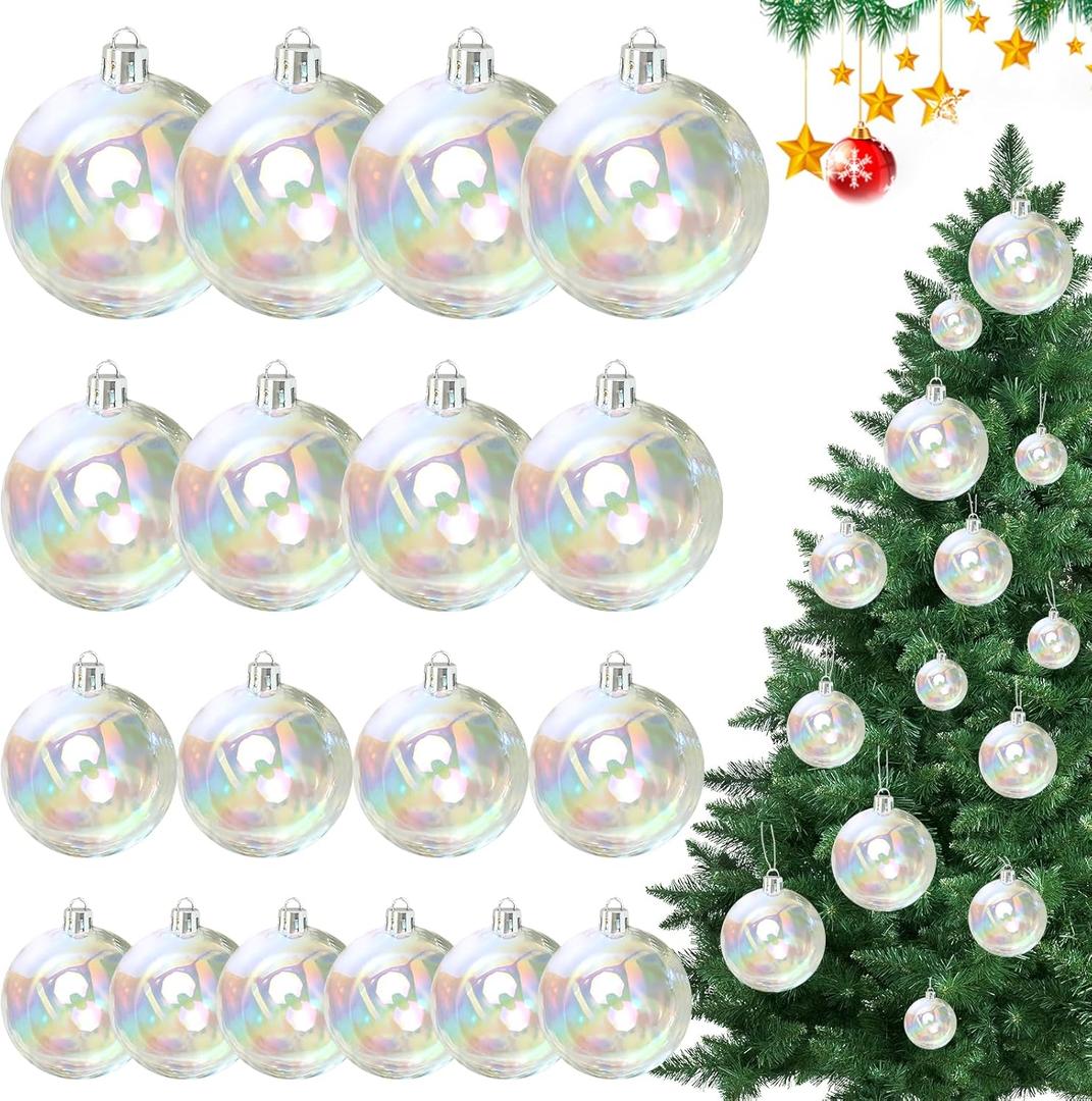 18Pcs Iridescent Ornaments Balls Clear Plastic Ornaments Christmas Ornament Ball Sparkly Christmas Bubble Clear Balls for Cauldron, Witch Brew Pot, Halloween Decorations, Xmas Tree Decor (4 Sizes) (6x3cm&4x4/5/6cm)