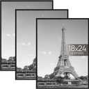 upsimples 18x24 Picture Frame Black 3 Pack, Scratch-Proof Poster Frames 18 x 24 for Photo Gallery - Slide-In Strips, Horizontal or Vertical Wall Mounting