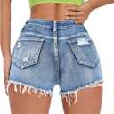 COZYEASE Women's Ripped Raw Trim Denim Shorts Plain Zipper Fly Straight Leg Jean Shorts (Blue, S)