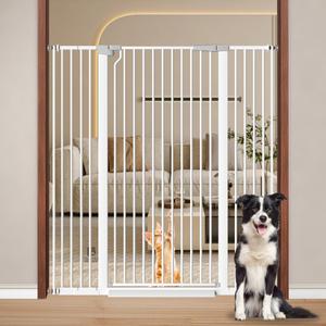 Fairy Baby 51.18" Extra Tall Baby Gates for Doorways, 29.5"-48.4" Extra Wide Safety Child Gates for Cats Dogs, Metal Auto Close Stair Gates Indoor for Kid or Pets No Drilling Pressure Mount Kit, White