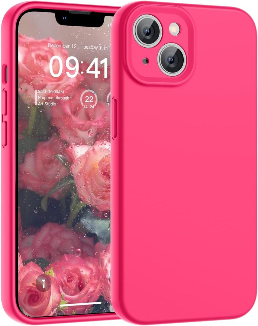 SUPFINE Designed for iPhone 15 Case,Premium Liquid Silicone with [Soft Anti-Scratch Microfiber Lining][Upgraded Camera Protection] Slim Shockproof Protective Phone Case for Men Women Girls,Hot Pink