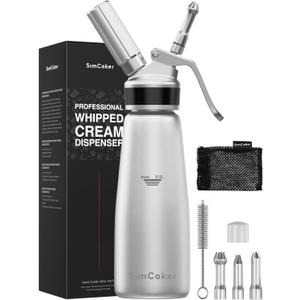Whipped Cream Dispenser, Aluminum Cream Whipper 500mL/1 Pint,3 Stainless Decorating Nozzles,1 Brush,1Storage Bag,Homemade Cream Maker,N2O Chargers Not Included,Silver