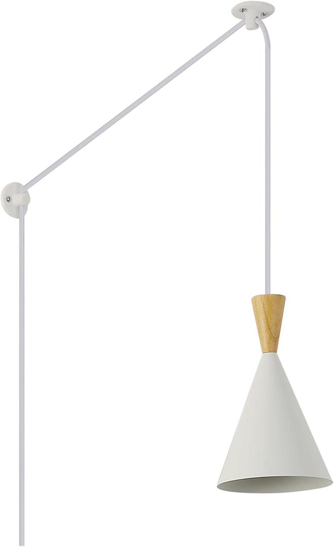 Modern Plug in Pendant Light Kitchen, Adjustable Hanging Lamp, Matte White, funnel pendant light white