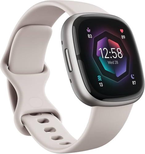 Fitbit Sense 2 Advanced Health and Fitness Smart Watch (Lunar White) with Manage Stress, ECG, SpO2, GPS, S & L Bands, Bundle with Charger Dock, Wall Adapter, 2 Screen Protectors & PremGear Cloth