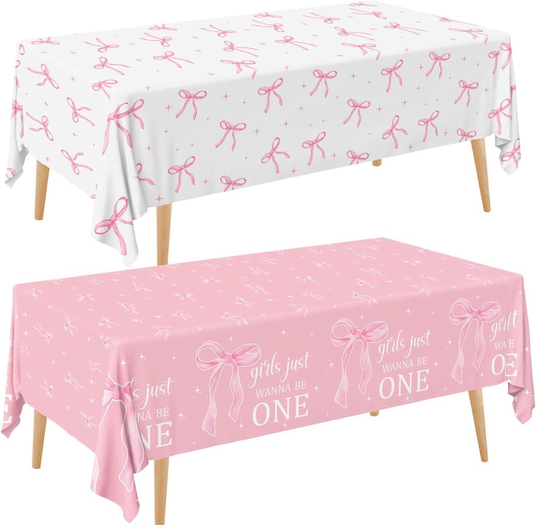 Pink Bow 1st Birthday Party Decorations 2Pcs Coquette Birthday Decorations Tablecloths Girls Just Wanna Be One Table Cloth Bow Theme Disposable Plastic Table Covers for Baby Girl Party Decor Pink Bow 1st Birthday Party Decorations 2Pcs Coquette Birthday Decorations Tablecloths Girls Just Wanna Be One Table Cloth Bow Theme Disposable Plastic Table Covers for Baby Girl Party Decor
