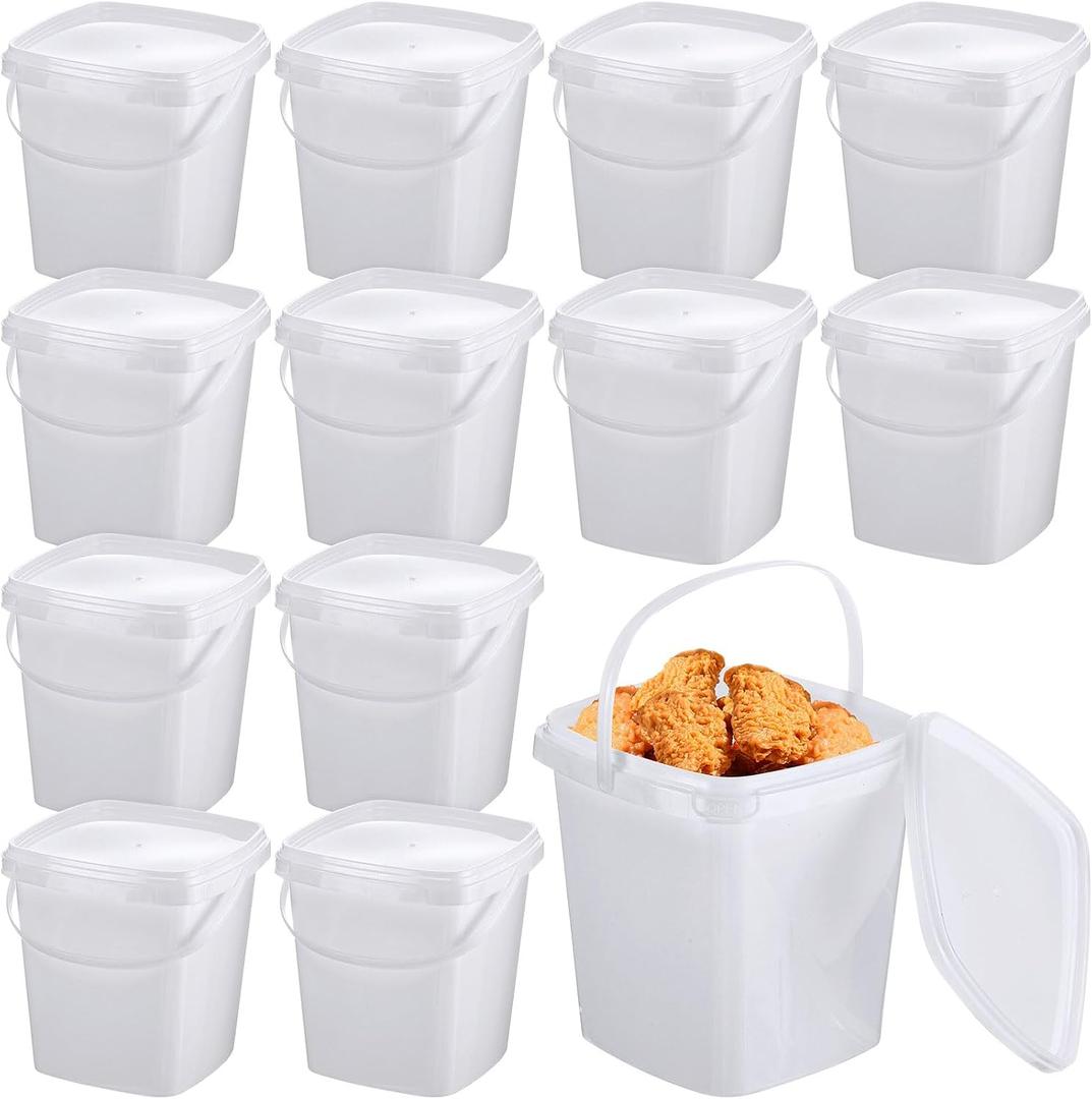 Mifoci 12 Pcs 2 Qt/ 67 Oz/ 2 L Plastic Food Containers, 0.5 Gallon Ice Cream Buckets with Lids and Handle Reusable Square Deli Containers Freezer and Microwave Safe for Kitchen Food Drinks Storage