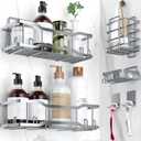 Shower Caddy Bathroom Shelves, The Athena Silken 4 Set, 40LB Capacity, Adhesive Tape - No Drill - Rustproof -Gorgeous Powder Coated 304 Stainless Steel Shower Organizer for kitchen & Home Decor - Grey
