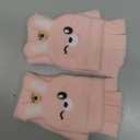 Boyuzcui Kid Fingerless Gloves Convertible Flip Top Winter Warm Half Finger Gloves for Girls Boys 5-10 Year - Pink Bunny