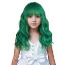 Dark Green Wig Short Green Wig with Air Bangs Wavy Curly Wigs Heat Resistant Synthetic Hair with Cap (Small Size)
