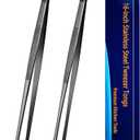JETKONG 2 Pcs 16-Inch Kitchen Tweezers Tongs with Precision Serrated Tips, Stainless Steel Chef Tweezer Professional Cooking Tweezers for BBQ, Plating and Serving (16-Inch, Black)