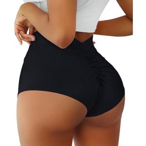 Women's Booty Shorts-High Waist V Back Yoga Shorts- Spandex Dance Hot Pants Butt Lifting Rave Bottoms Medium