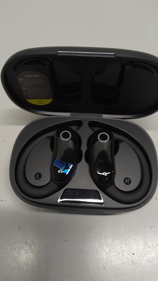 GNMN Ear Buds Wireless Earbuds 96hrs Playback Bluetooth Headphones IPX7 Waterproof Stereo Bass OverEar Earphones with Earhooks Microphone LED Battery Display for Sports/Workout/Gym/Running Black