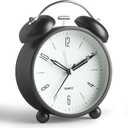 Twin Bell Loud Alarm Analog Alarm Clock, 4 inch Super Silent Non Ticking Small Clock with Night Light, Battery Operated, Simple Design, Old Fashioned, for Heavy Sleeper, Bedroom, Bedside, Desk, Black