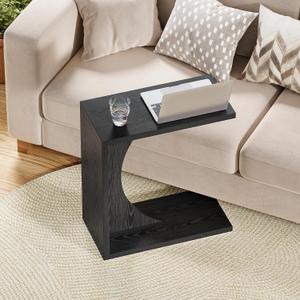 LITTLE TREE C-Shape End Table for Sofa & Bedroom - Small Side Table for Living Room, Over Couch Tray Stand for Laptop, Snacks, Books, Black, 1 Pack, 11.8" D x 23.6" W x 25.6" H