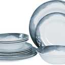Melamine Dinnerware Sets-12pcs Melamine Plates and Bowls Set for 4, Suitable for Indoor and Outdoor Use, Dark Blue