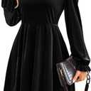 Jayscreate Women's 2023 Velvet Dress Elastic Waistline Fall Long Sleeve Wedding Guest Short Wrap Tunic Formal Dress (X-Large, Black)