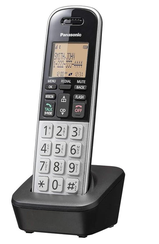 Panasonic Compact Cordless Phone with DECT 6.0, 1.6" Amber LCD and Illuminated HS Keypad, Call Block, Caller ID, Multiple Display Languages  1 Handset  KXTGB810S (Black/Silver)