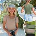 3 Pack Girls Shirts Scoop Neck Ribbed T Shirts Teens Short Sleeve Slim Fit Summer Tees for Kids Age 5-14